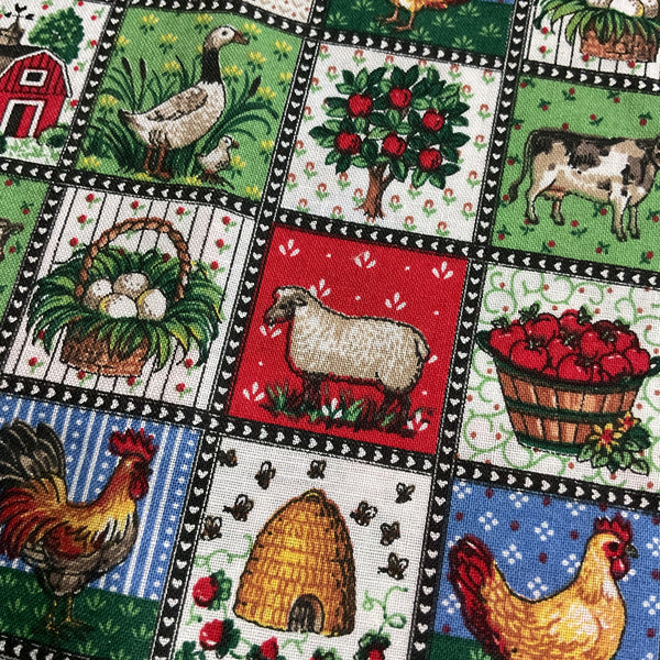 Country Checkerboard Cotton Fabric 15 x 39 Chickens