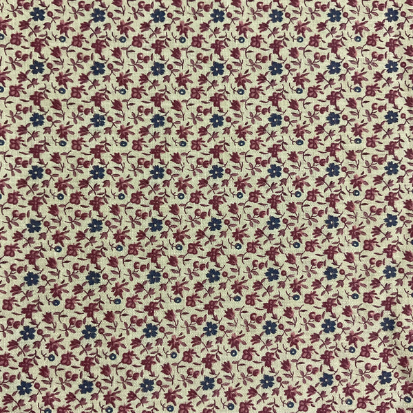 Small Blue and Pink Flowers on Tan Cotton Floral Fabric 40 x 41