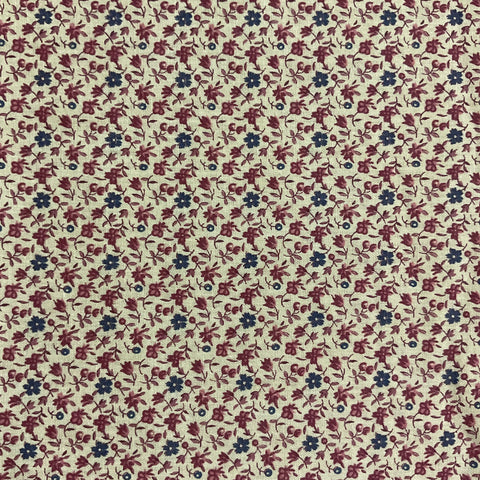 Small Blue and Pink Flowers on Tan Cotton Floral Fabric 40 x 41