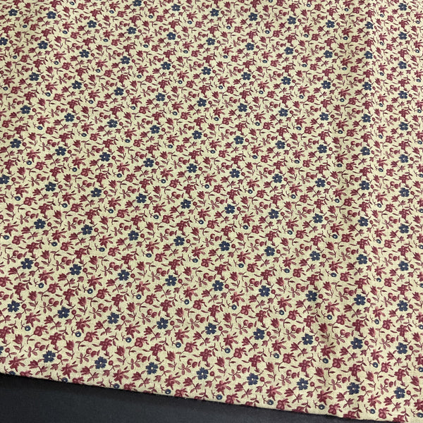 Small Blue and Pink Flowers on Tan Cotton Floral Fabric 40 x 41