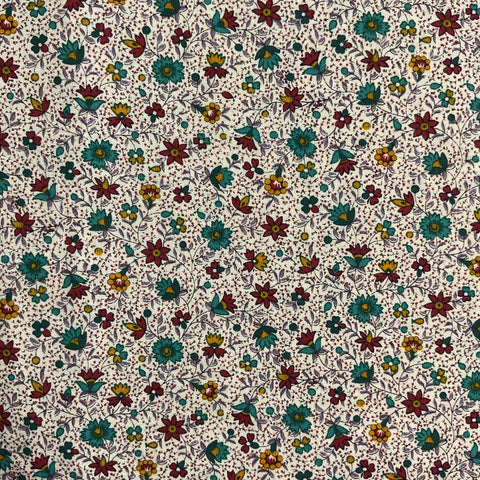 Joan Kessler for Concord Fabrics Small Turquoise Red and Yellow Flowers on White 43 x 47