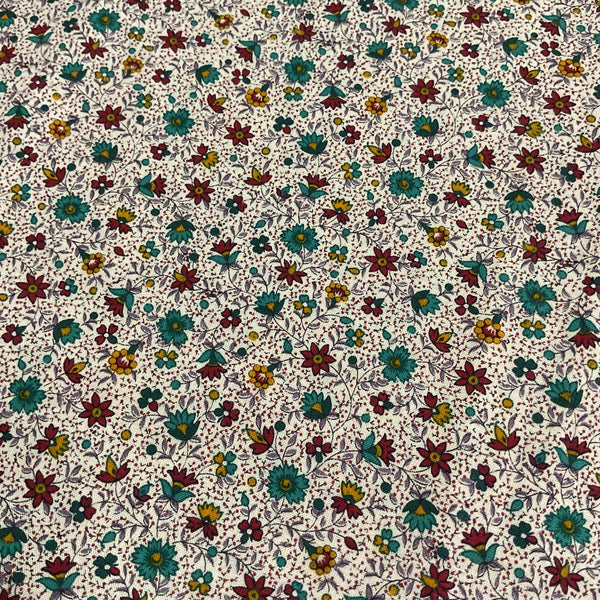 Joan Kessler for Concord Fabrics Small Turquoise Red and Yellow Flowers on White 43 x 47