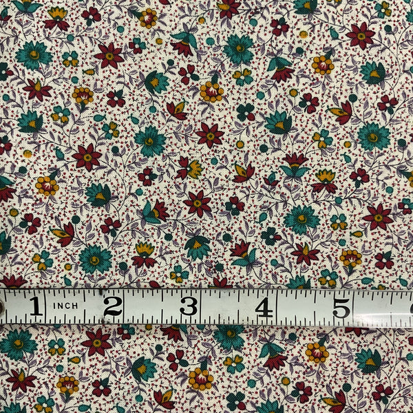 Joan Kessler for Concord Fabrics Small Turquoise Red and Yellow Flowers on White 43 x 47