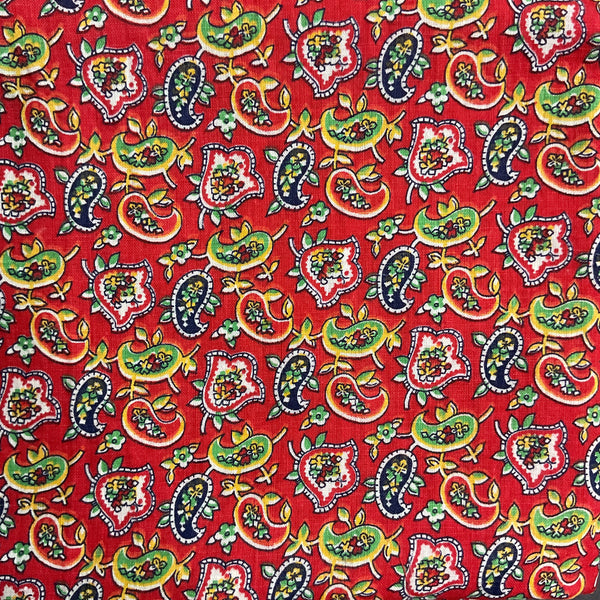 Vintage Red Paisley Cotton Fabric Remnant 31 x 48