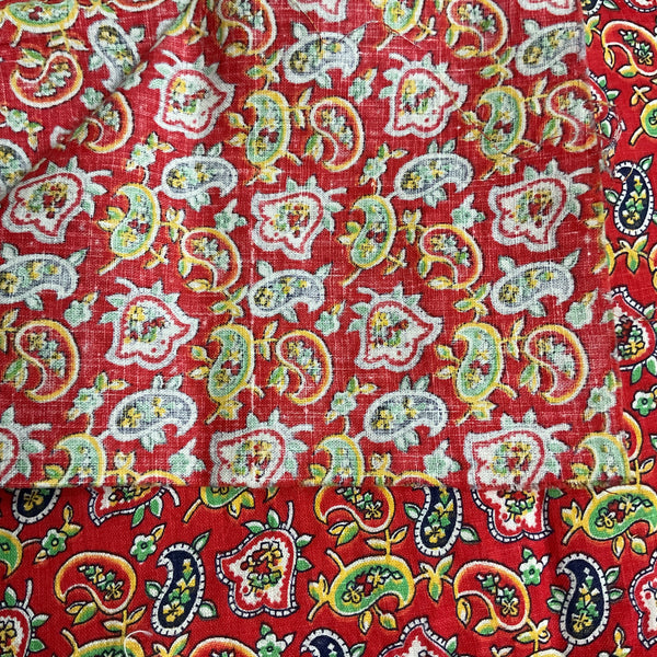 Vintage Red Paisley Cotton Fabric Remnant 31 x 48
