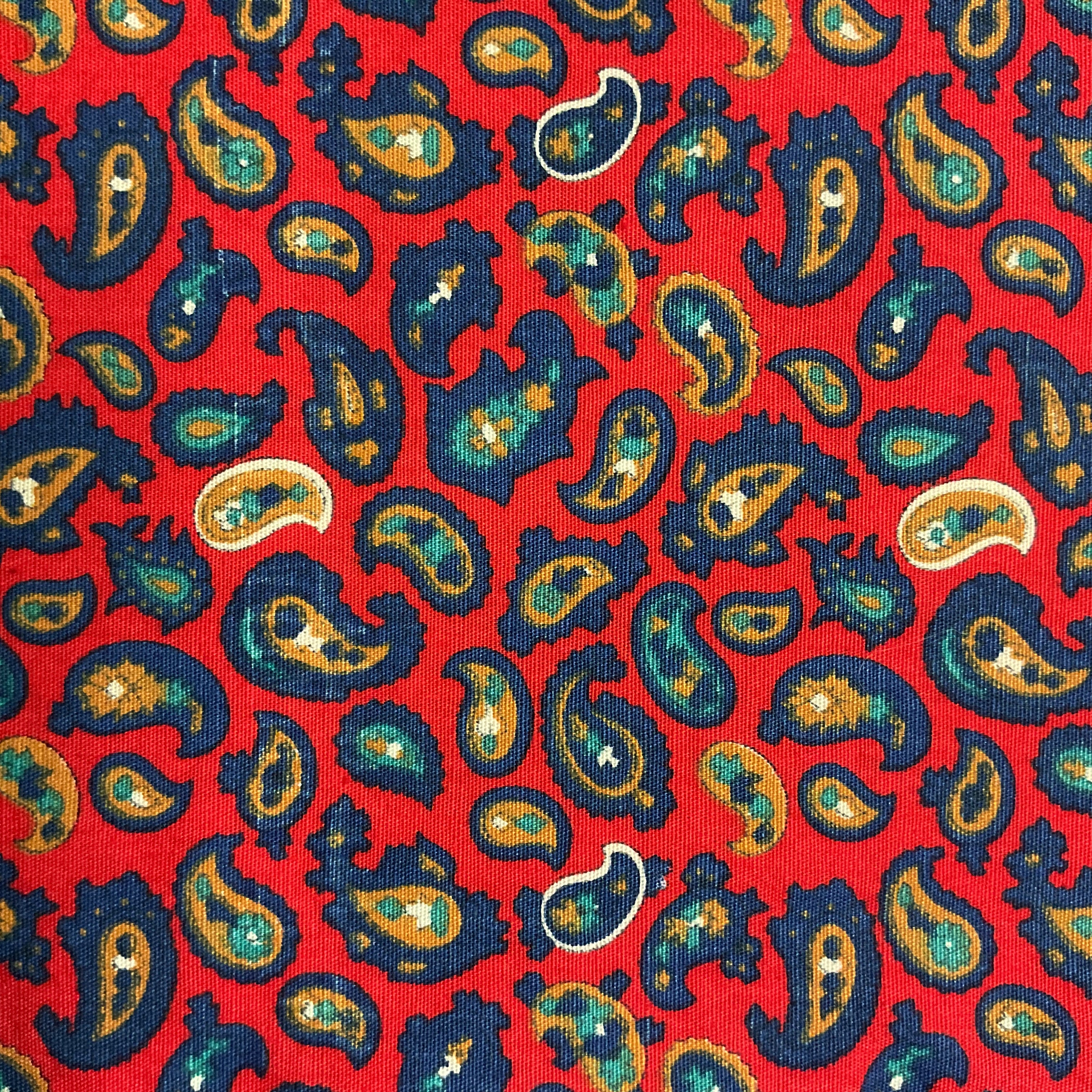 Vintage Red Paisley Fabric Brown Blue Green Cotton 43 x 62
