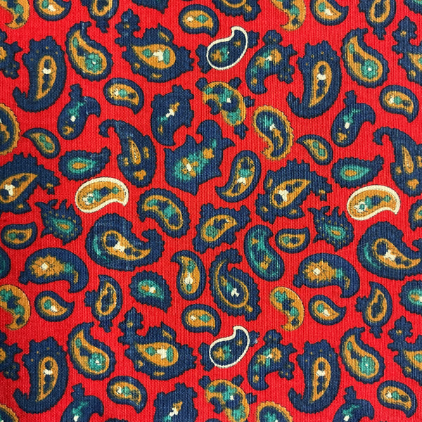 Vintage Red Paisley Fabric Brown Blue Green Cotton 43 x 62