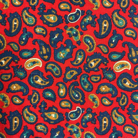 Vintage Red Paisley Fabric Brown Blue Green Cotton 43 x 62