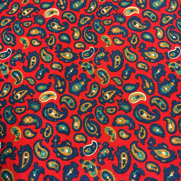 Vintage Red Paisley Fabric Brown Blue Green Cotton 43 x 62