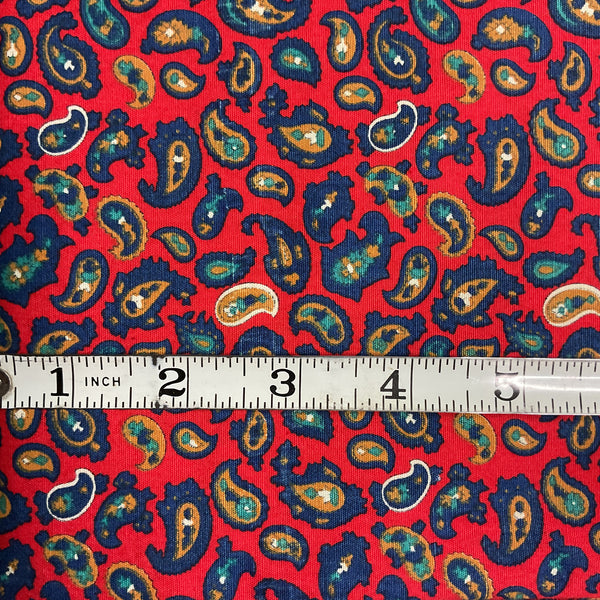 Vintage Red Paisley Fabric Brown Blue Green Cotton 43 x 62