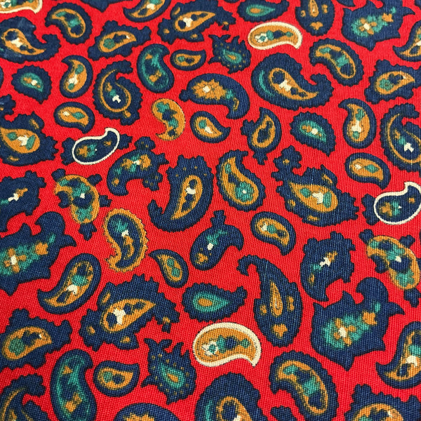 Vintage Red Paisley Fabric Brown Blue Green Cotton 43 x 62