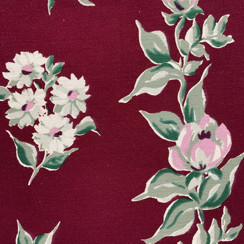 Vintage Startex Tablecloth Square Floral Burgundy 48 x 50