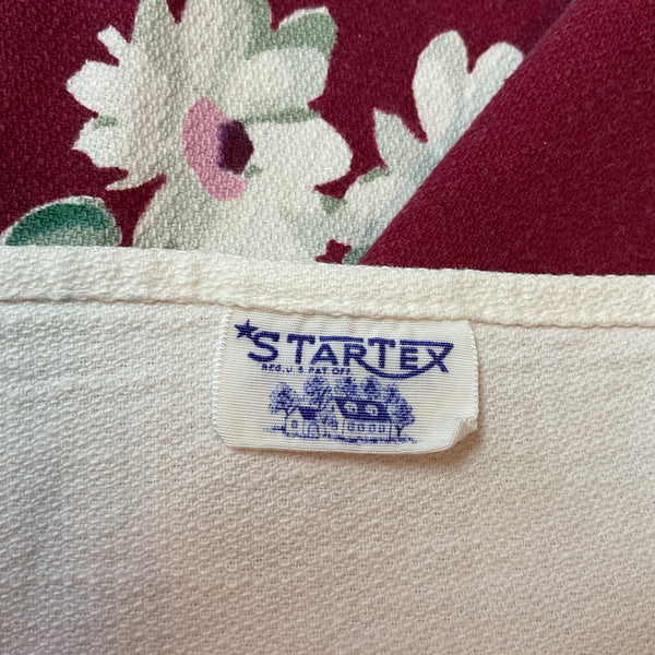 Vintage Startex Tablecloth Square Floral Burgundy 48 x 50