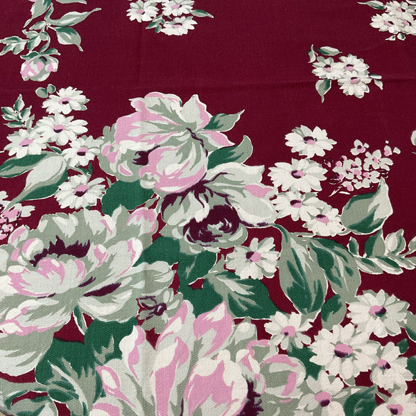 Vintage Startex Tablecloth Square Floral Burgundy 48 x 50
