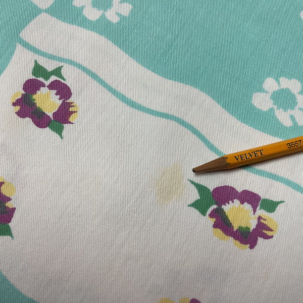 Vintage Tablecloth Rectangular Floral Violet Green Yellow 60 x 70