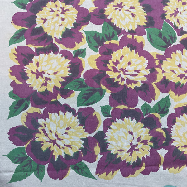 Vintage Tablecloth Rectangular Floral Violet Green Yellow 60 x 70