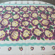 Vintage Tablecloth Rectangular Floral Violet Green Yellow 60 x 70 - Avid Vintage