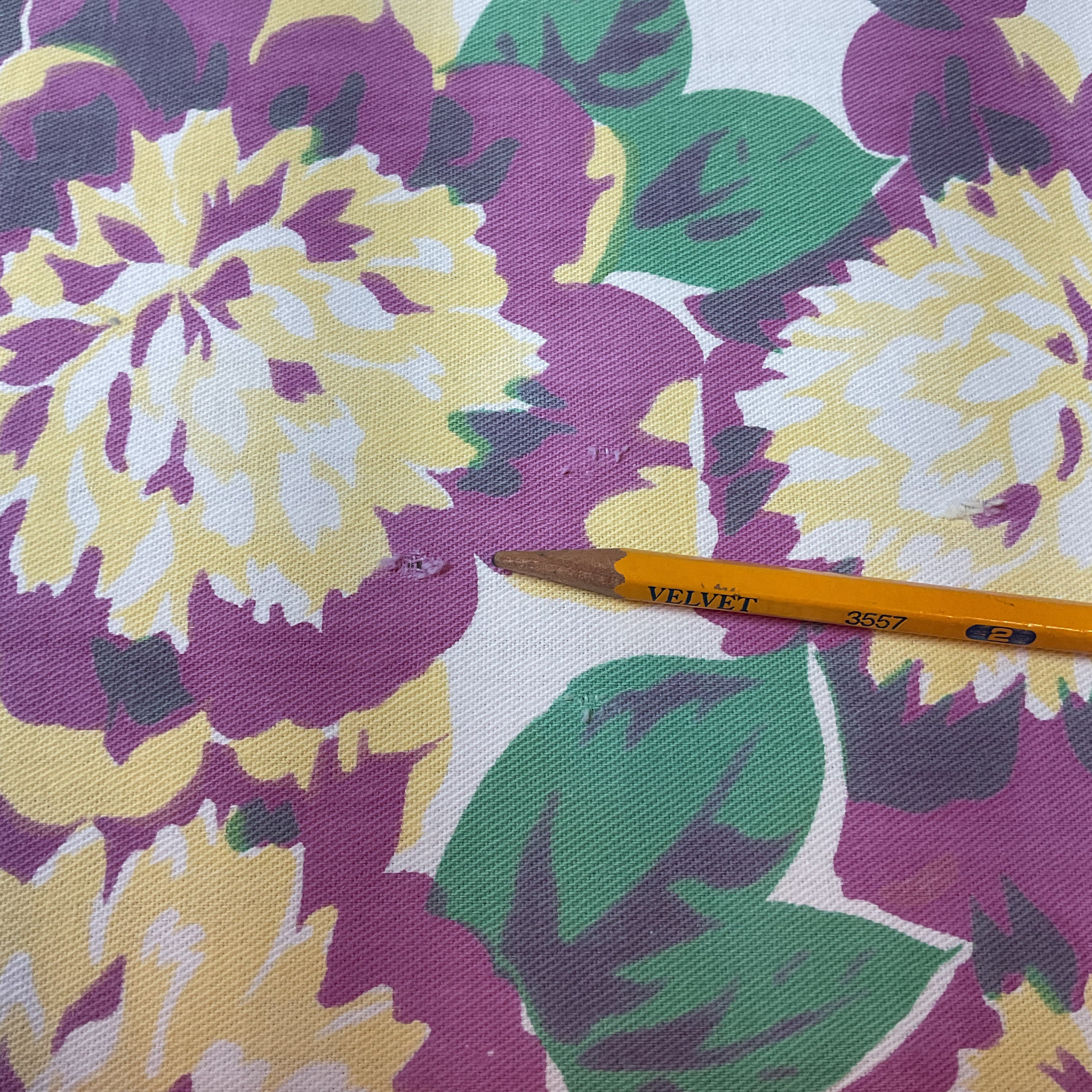 Vintage Tablecloth Rectangular Floral Violet Green Yellow 60 x 70 - Avid Vintage
