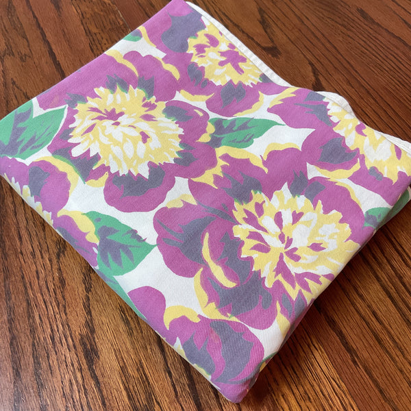 Vintage Tablecloth Rectangular Floral Violet Green Yellow 60 x 70