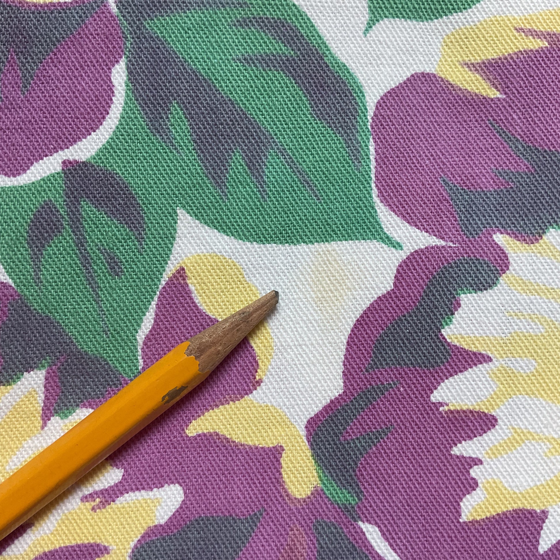 Vintage Tablecloth Rectangular Floral Violet Green Yellow 60 x 70 - Avid Vintage