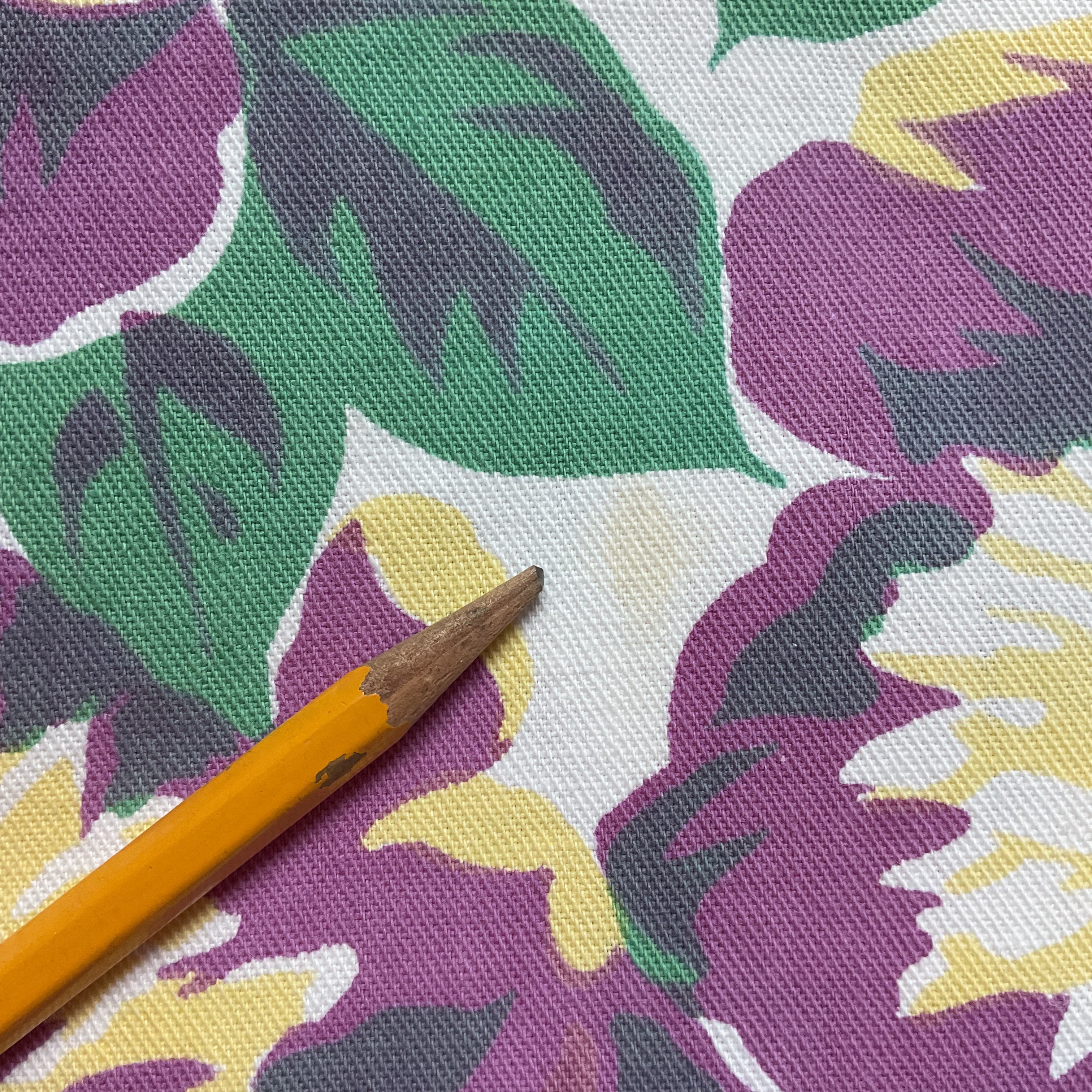 Vintage Tablecloth Rectangular Floral Violet Green Yellow 60 x 70 - Avid Vintage