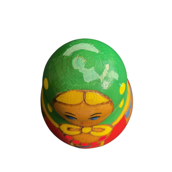 Vintage Russian Wooden Roly Poly Doll Bell Inside Made in USSR