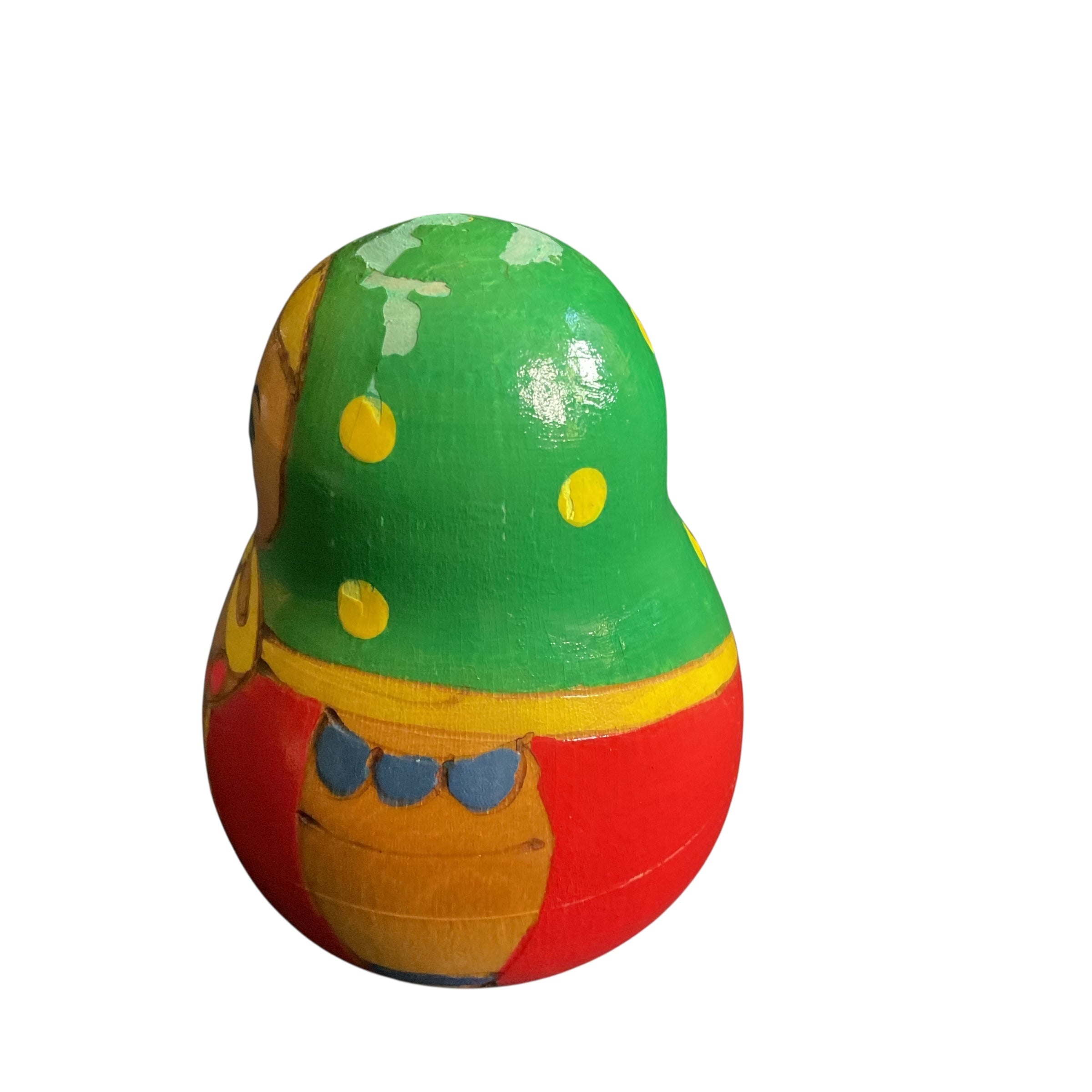 Vintage Russian Wooden Roly Poly Doll Bell Inside Made in USSR