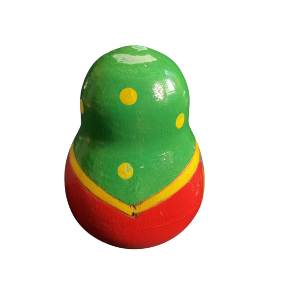 Vintage Russian Wooden Roly Poly Doll Bell Inside Made in USSR