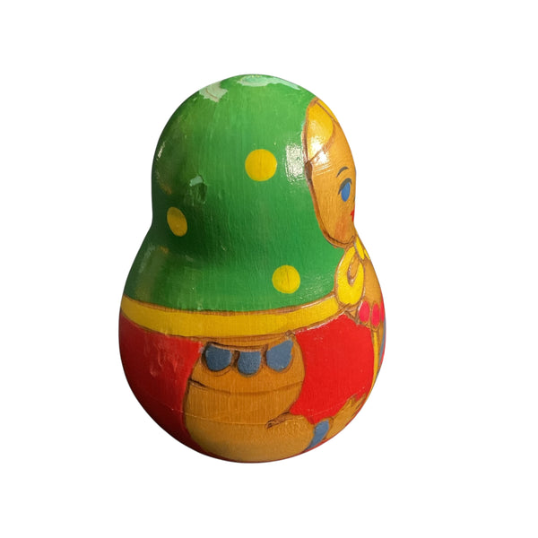 Vintage Russian Wooden Roly Poly Doll Bell Inside Made in USSR