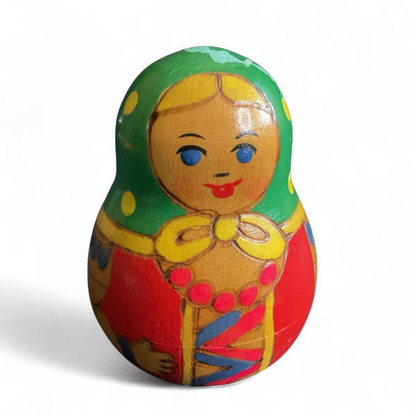 Vintage Russian Wooden Roly Poly Doll Bell Inside Made in USSR