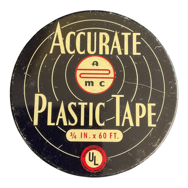 Vintage 1970s Advertising Tin Accurate Plastic Tape Empty Black and Red