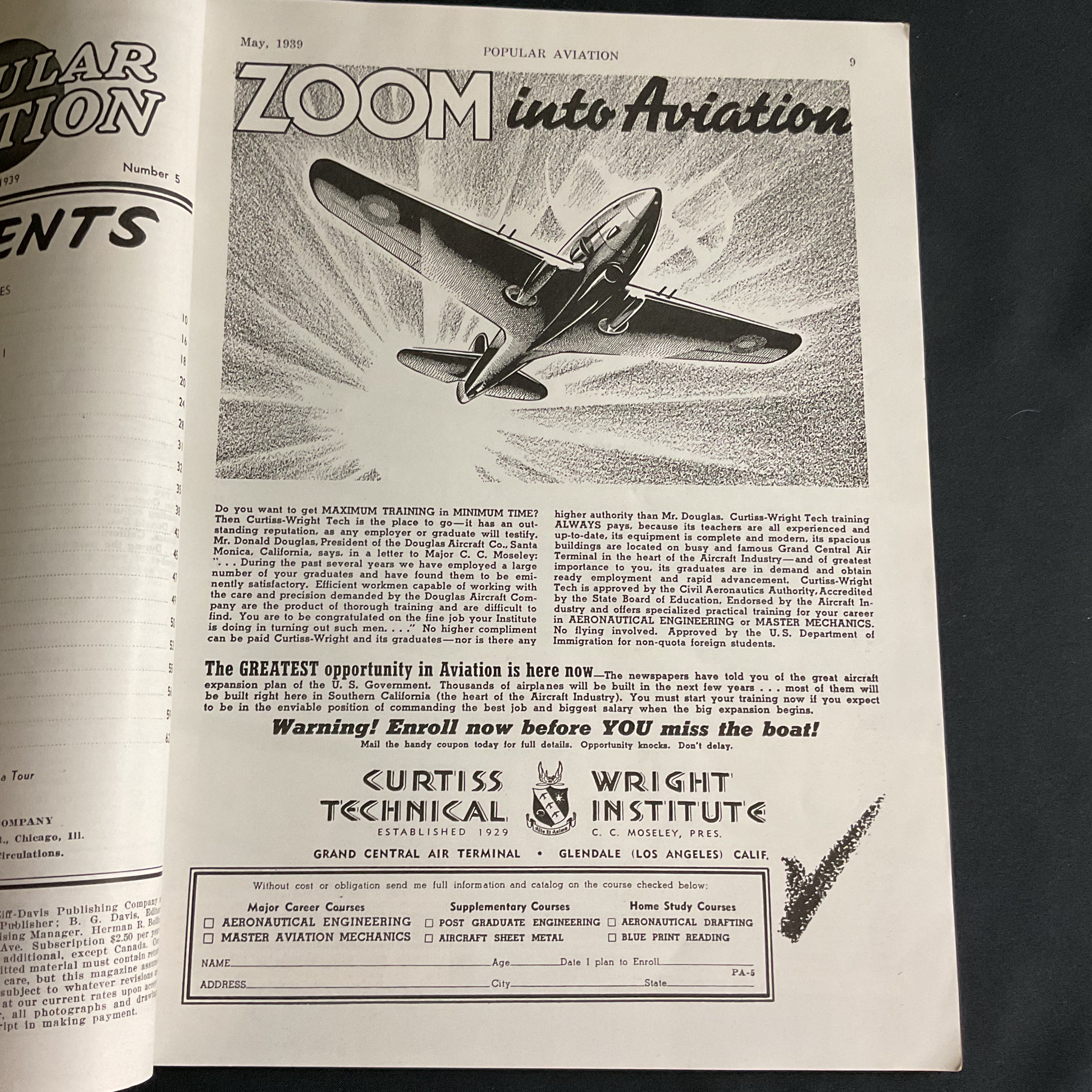 Popular Aviation Magazine May 1939 T Claude Ryan Life Story
