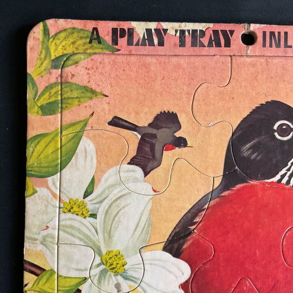 A Play Tray Inlaid Puzzle for Children 4 Robins Vintage 1960s Saalfield