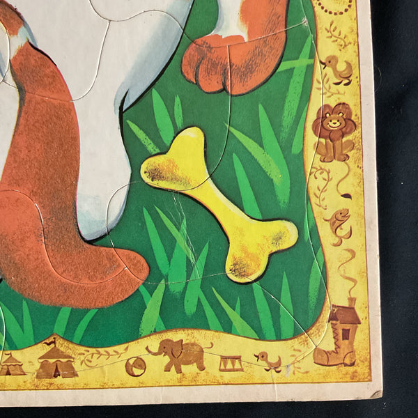 Vintage 1967 Fuzzy Wuzzy Frame Tray Puzzle 4422 Basset Hound Duck Pull Toy