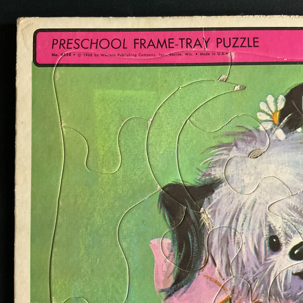 Vintage 1968 Whitman Frame Tray Puzzle 4558 Cute Puppies in a Basket