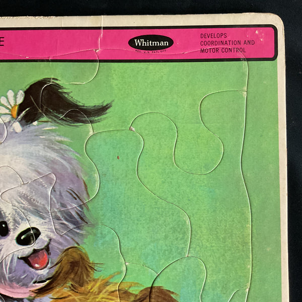 Vintage 1968 Whitman Frame Tray Puzzle 4558 Cute Puppies in a Basket