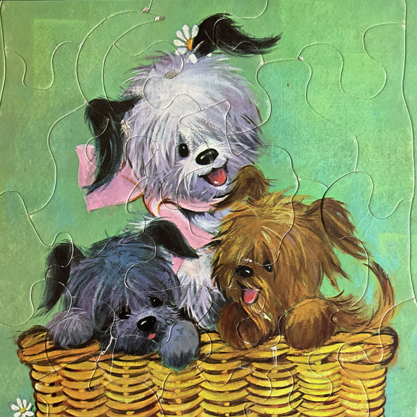 Vintage 1968 Whitman Frame Tray Puzzle 4558 Cute Puppies in a Basket