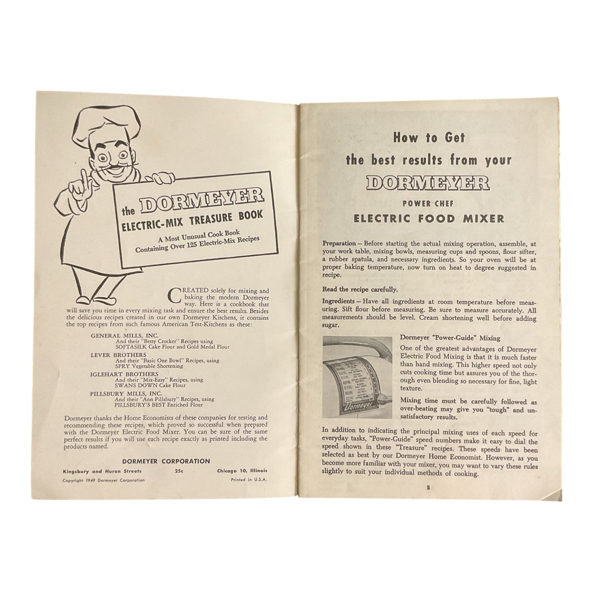 Vintage 1949 Dormeyer Power Chef Food Mixer Instruction Recipe Book