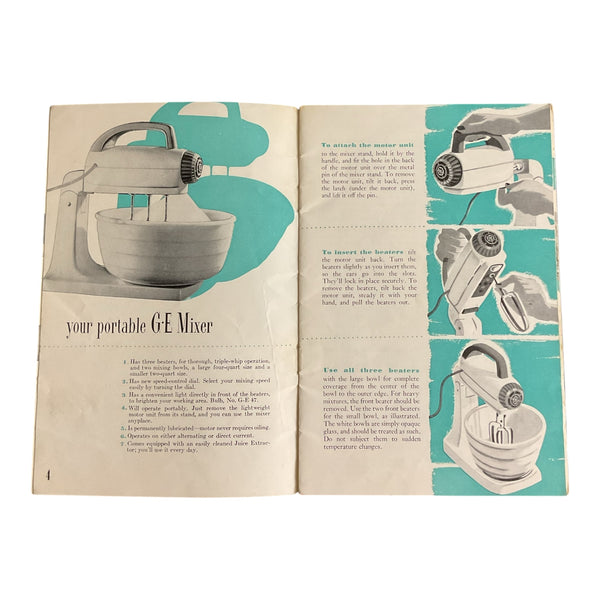 Vintage 1950s General Electric Portable Mixer Instruction Recipe Book