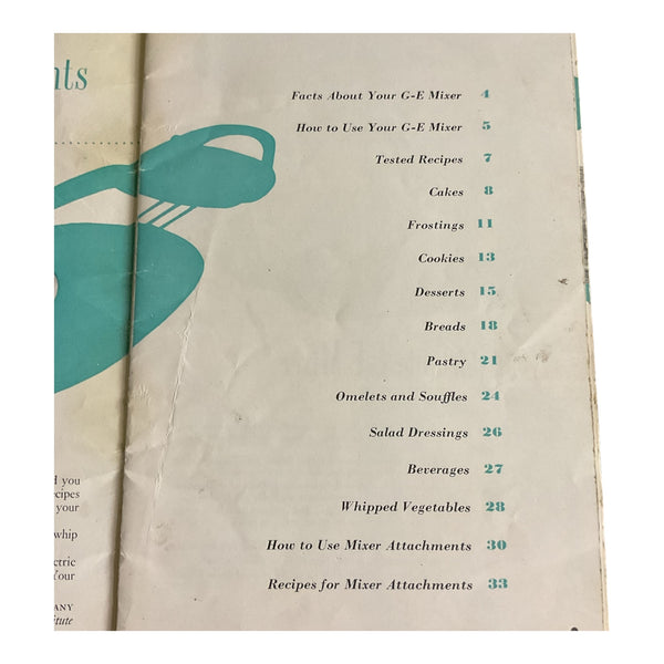 Vintage 1950s General Electric Portable Mixer Instruction Recipe Book