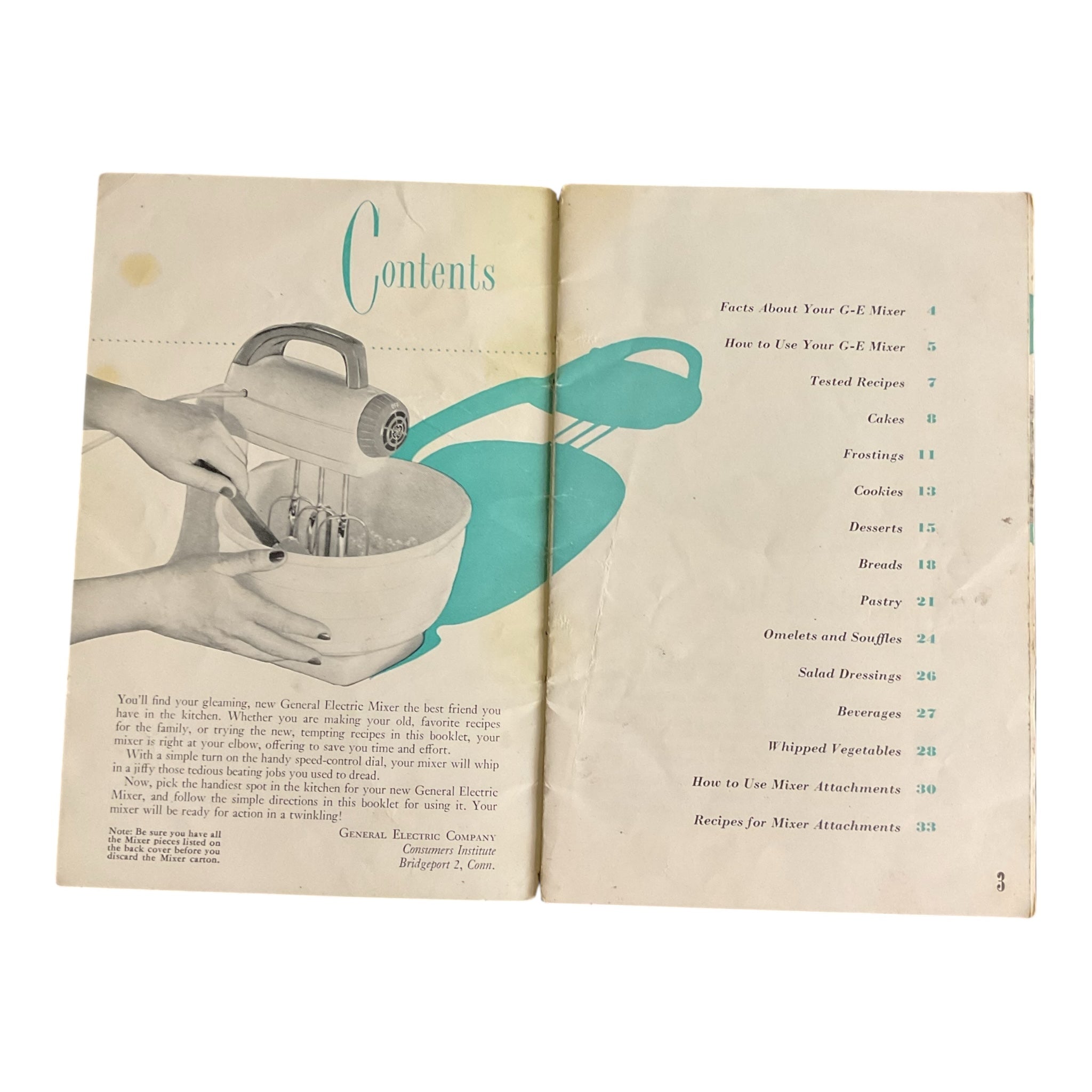 Vintage 1950s General Electric Portable Mixer Instruction Recipe Book
