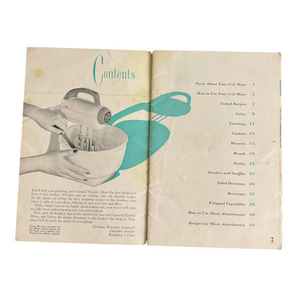 Vintage 1950s General Electric Portable Mixer Instruction Recipe Book