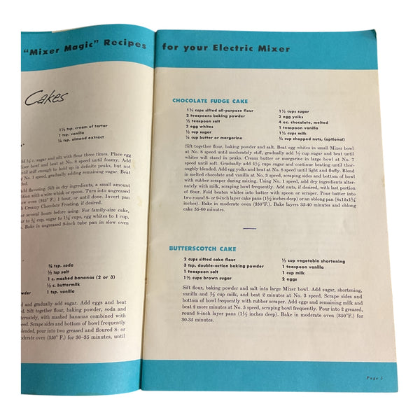 Vintage 1950s Electric Mixer Cookbook Recipe Instructions Book