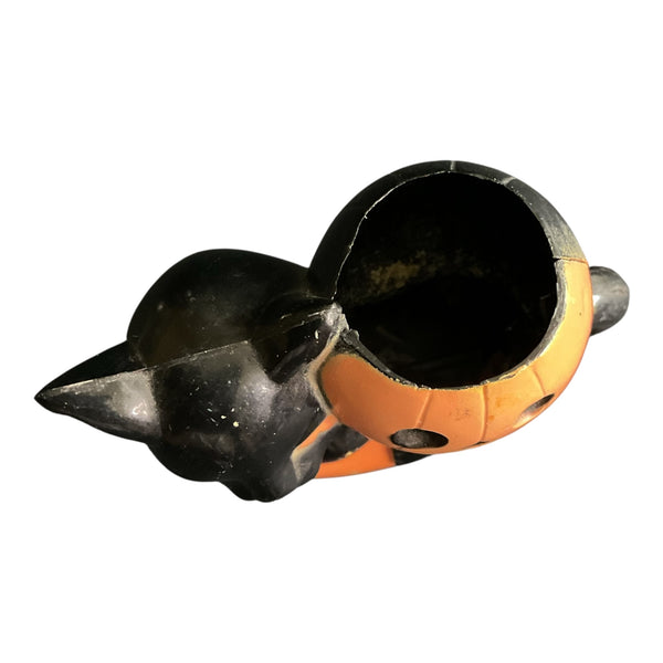 Vintage 1950s Rosbro Halloween Cat Jack O Lantern Candy Container