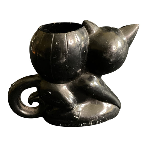 Vintage 1950s Rosbro Halloween Cat Jack O Lantern Candy Container