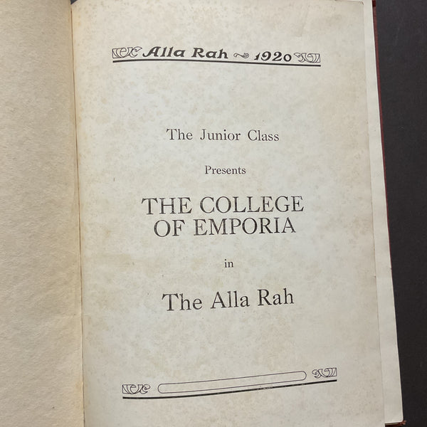 Alla Rah Vintage 1920 Emporia Kansas College Yearbook History