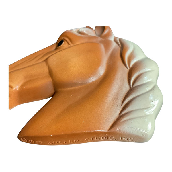 Vintage Chalkware Brown Horses Set 1977 Miller Studios Wall Hanging Pai