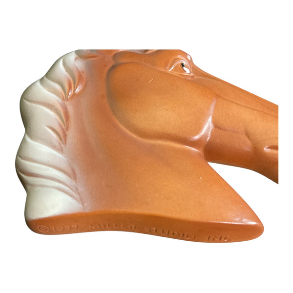 Vintage Chalkware Brown Horses Set 1977 Miller Studios Wall Hanging Pai