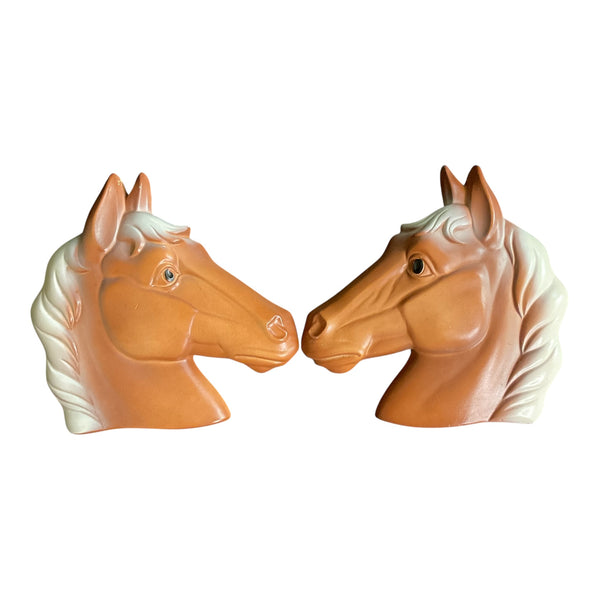 Vintage Chalkware Brown Horses Set 1977 Miller Studios Wall Hanging Pai