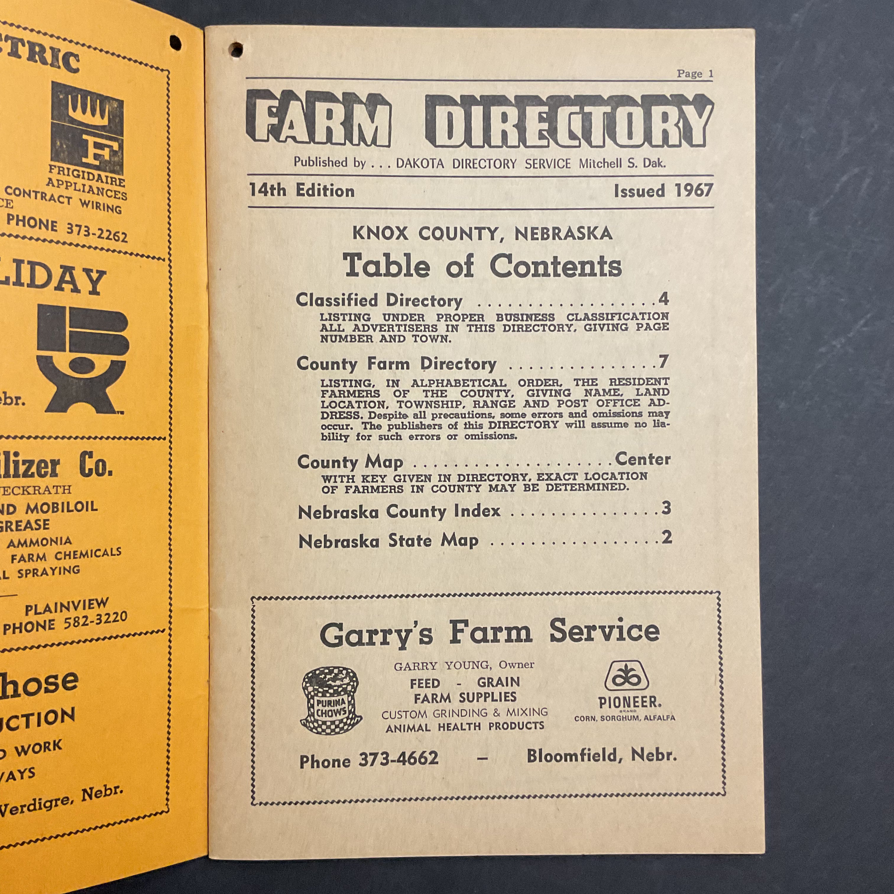 Vintage 1967 Knox County Nebraska Farm Directory Book